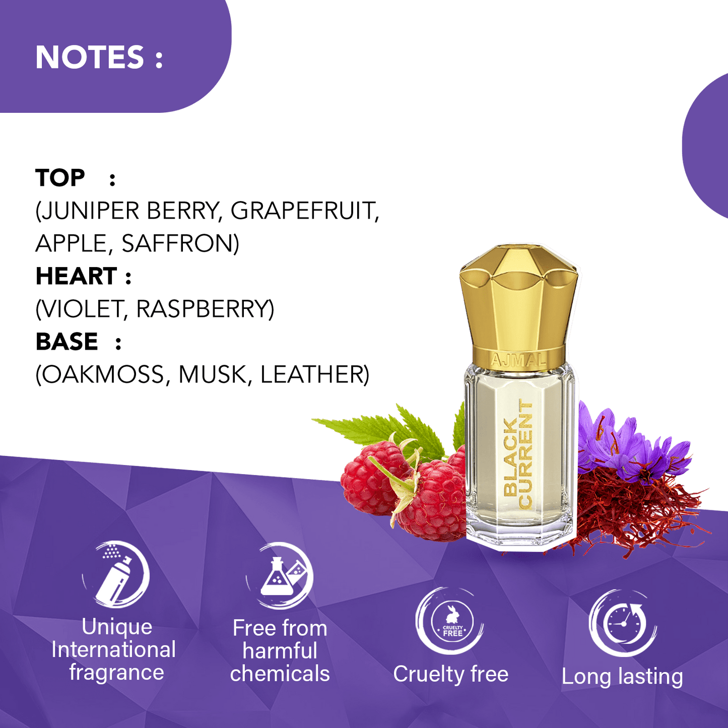 best black currant attar - BLACK CURRENT Non-Alcoholic Attar 5ML for Unisex from Ajmal Perfumes