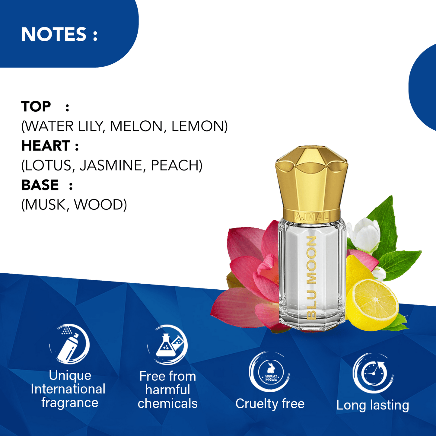 non alcoholic attar for women - BLU MOON Non-Alcoholic Attar 5ML for Women from Ajmal Perfumes