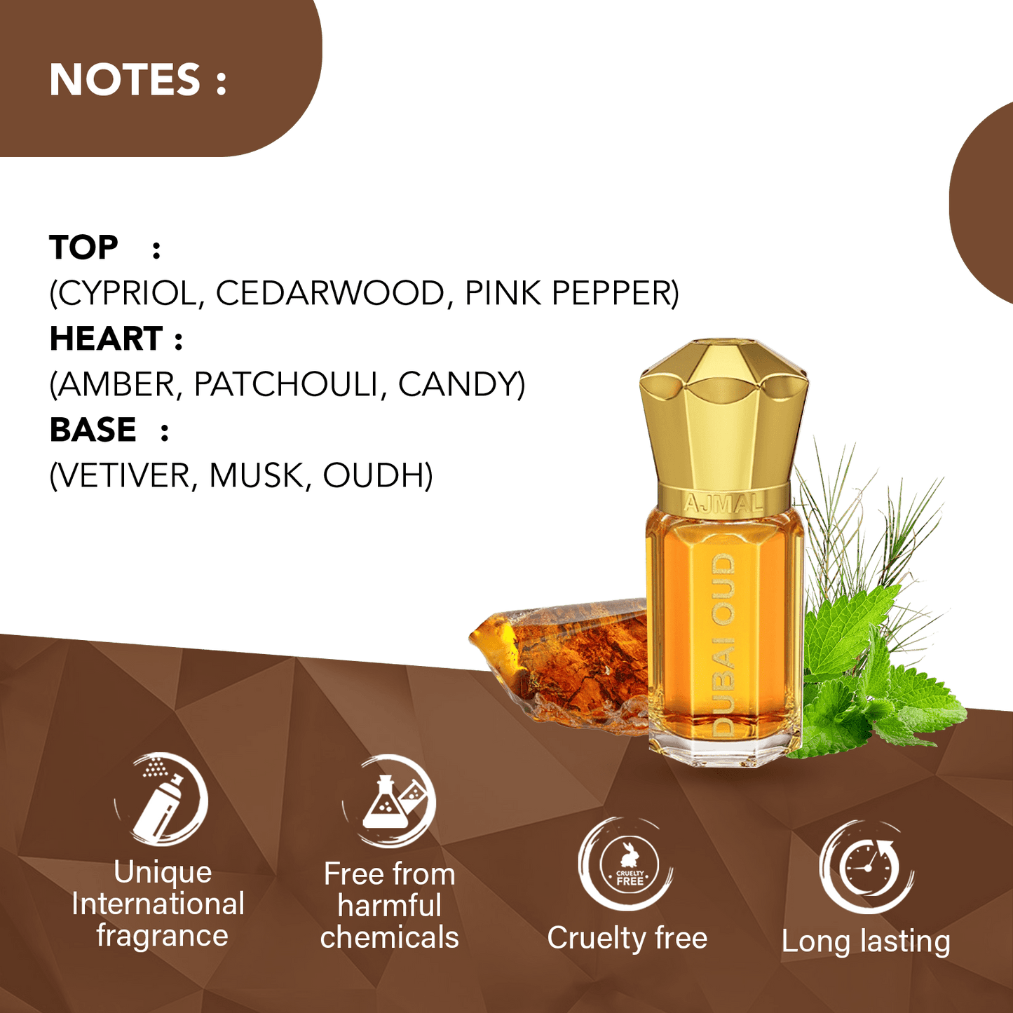 best oud attar in dubai - DUBAI OUD Non-Alcoholic Attar 5ML for Unisex from Ajmal Perfumes