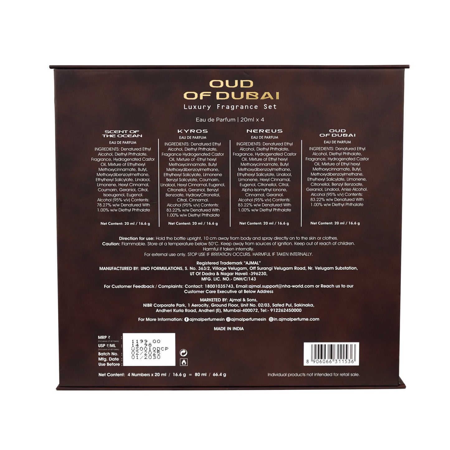 women perfume gift set - OUD OF DUBAI Perfume Giftpack 80ML for Unisex from Ajmal Perfumes