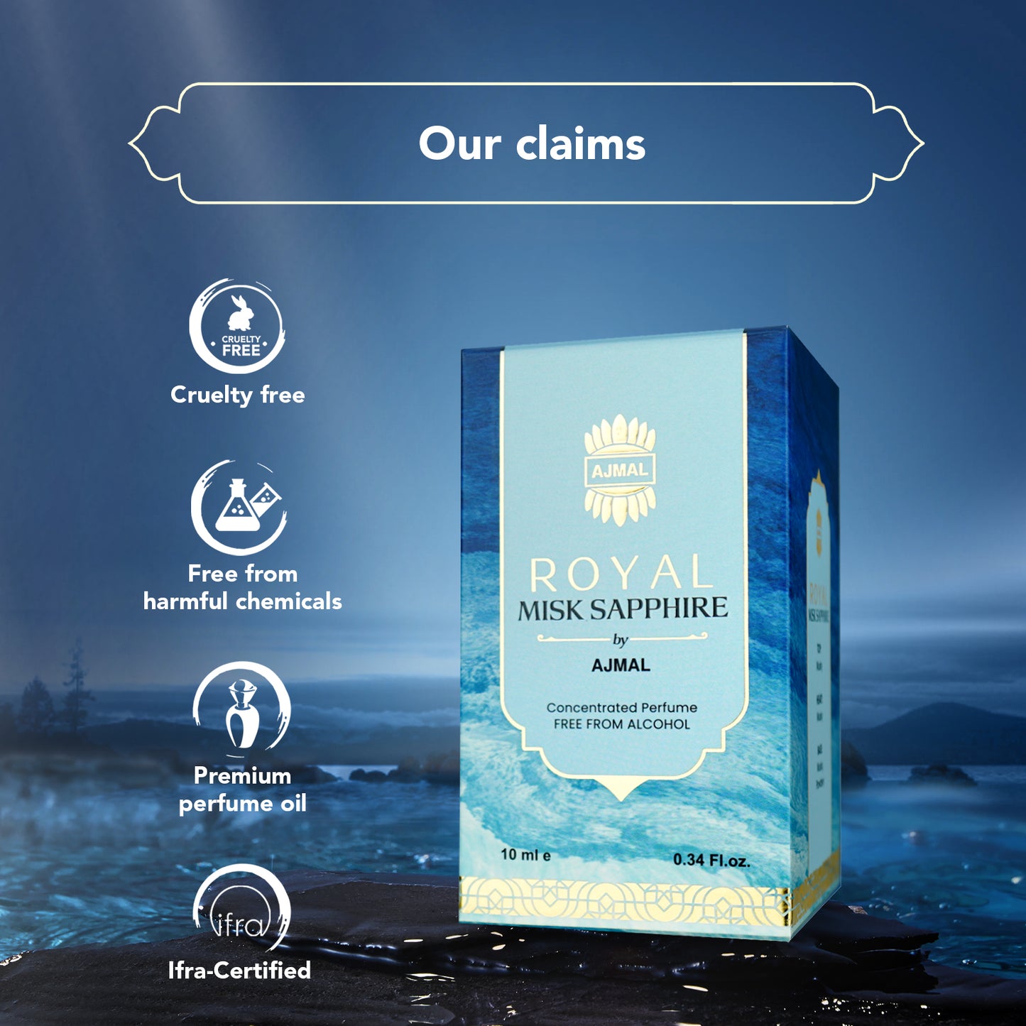 musk attar - ROYAL-MISK-SAPPHIRE Non-Alcoholic Attar 10ML for Unisex from Ajmal Perfumes