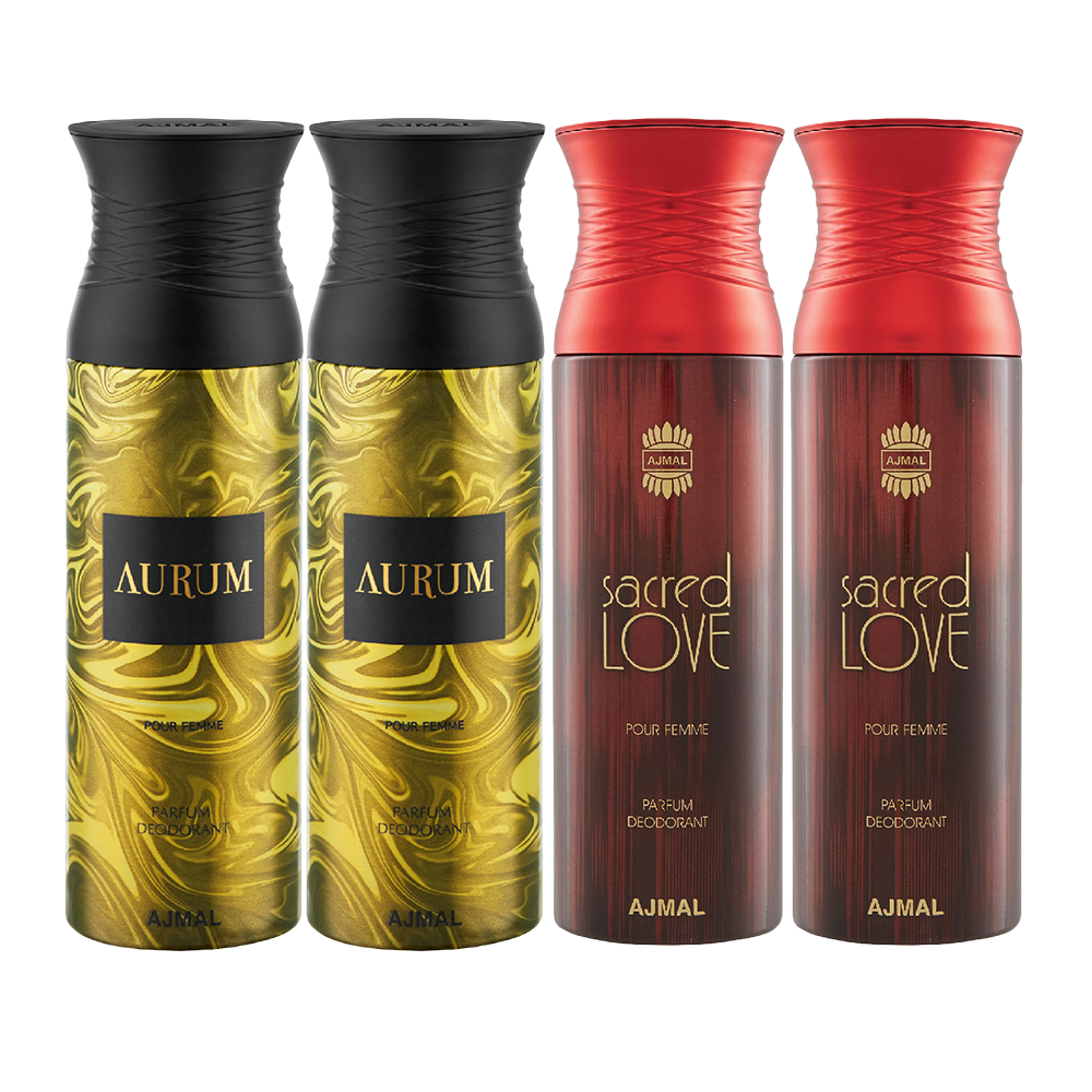 2 Aurum & 2 Sacred Love Deodorant Spray- For Women (200 ml, Pack of 4)