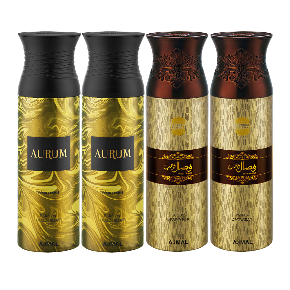 2 Aurum & 2 Wisal Dhahab Deodorant Spray- For Unisex (200 ml, Pack of 4)