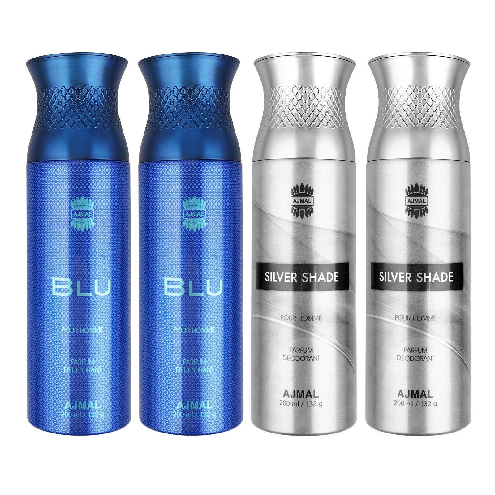 2 Blu & 2 Silver Shade Deodorant Spray- For Men (200 ml, Pack of 4)