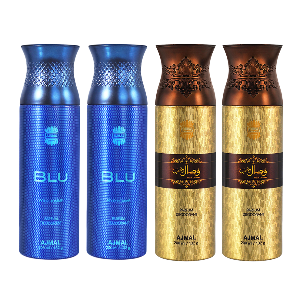 2 Blu & 2 Wisal Dhahab Deodorant Spray- For Unisex (200 ml, Pack of 4)