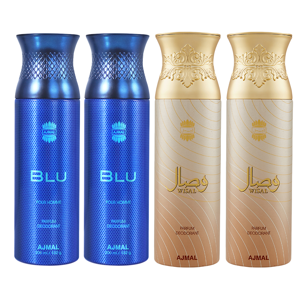 2 Blu & 2 Wisal Deodorant Spray- For Unisex (200 ml, Pack of 4)