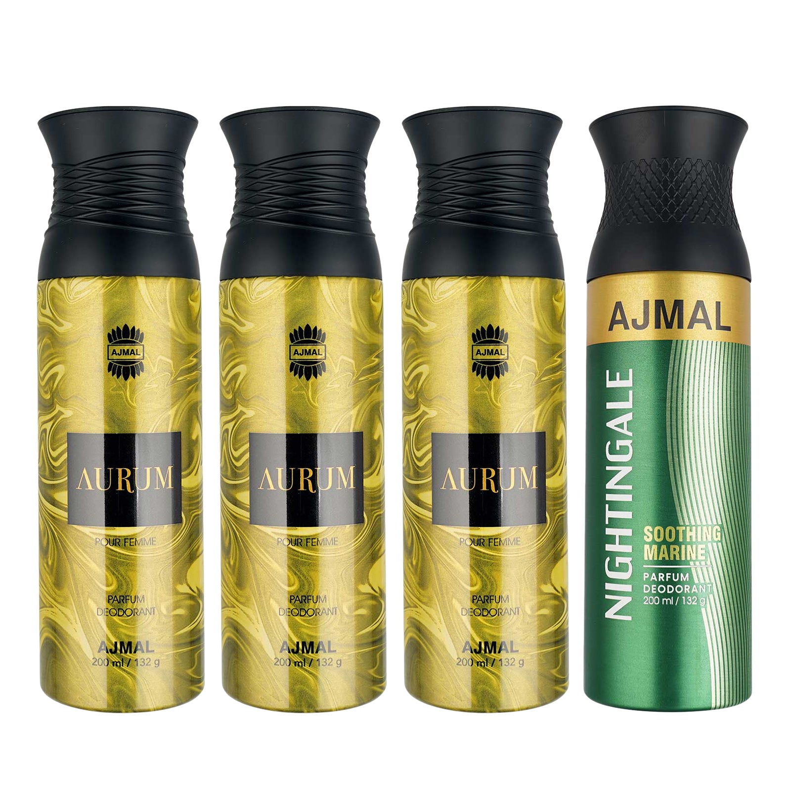 3 Aurum Femme for Women and 1 Nightingale For Unisex Deodorants each 200ML Combo pack of 4