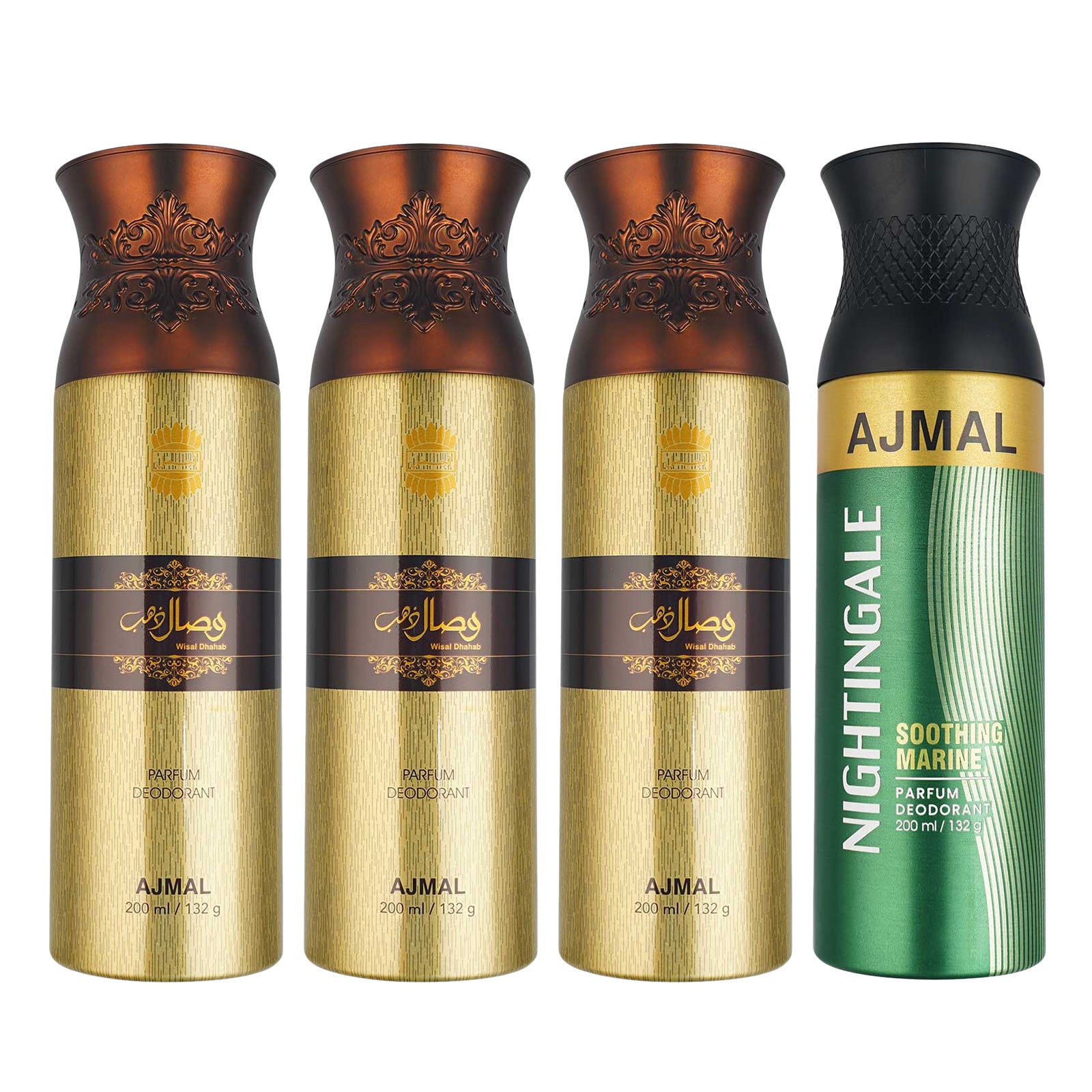 3 Wisal Dhahab for Men and 1 Nightingale For Unisex Deodorants each 200ML Combo pack of 4