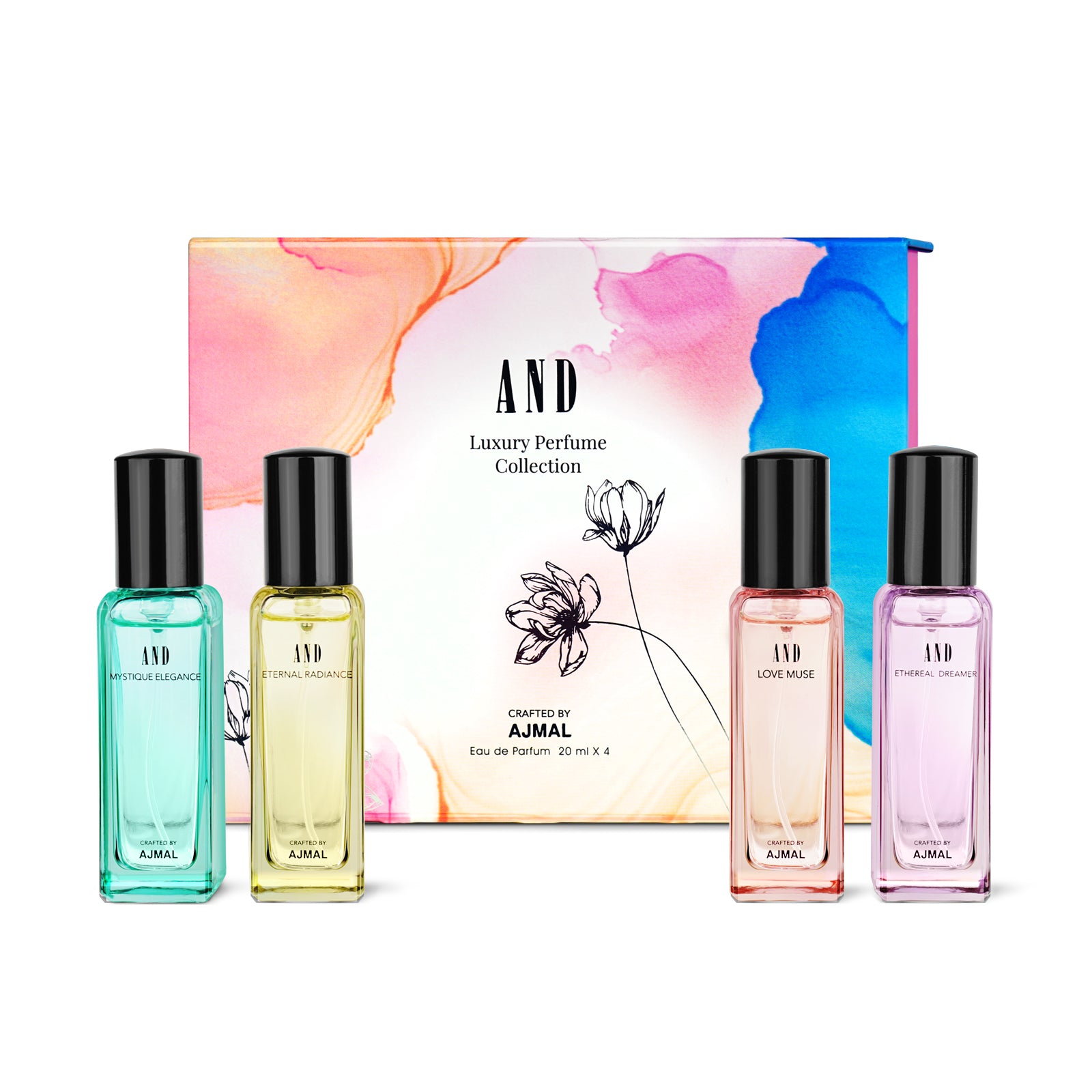 AND EDP Gift Set with Ethereal Dreamer, Love Muse, Eternal Radiance & Mystique Elegance (Pack of 4) 20ml Each For Women