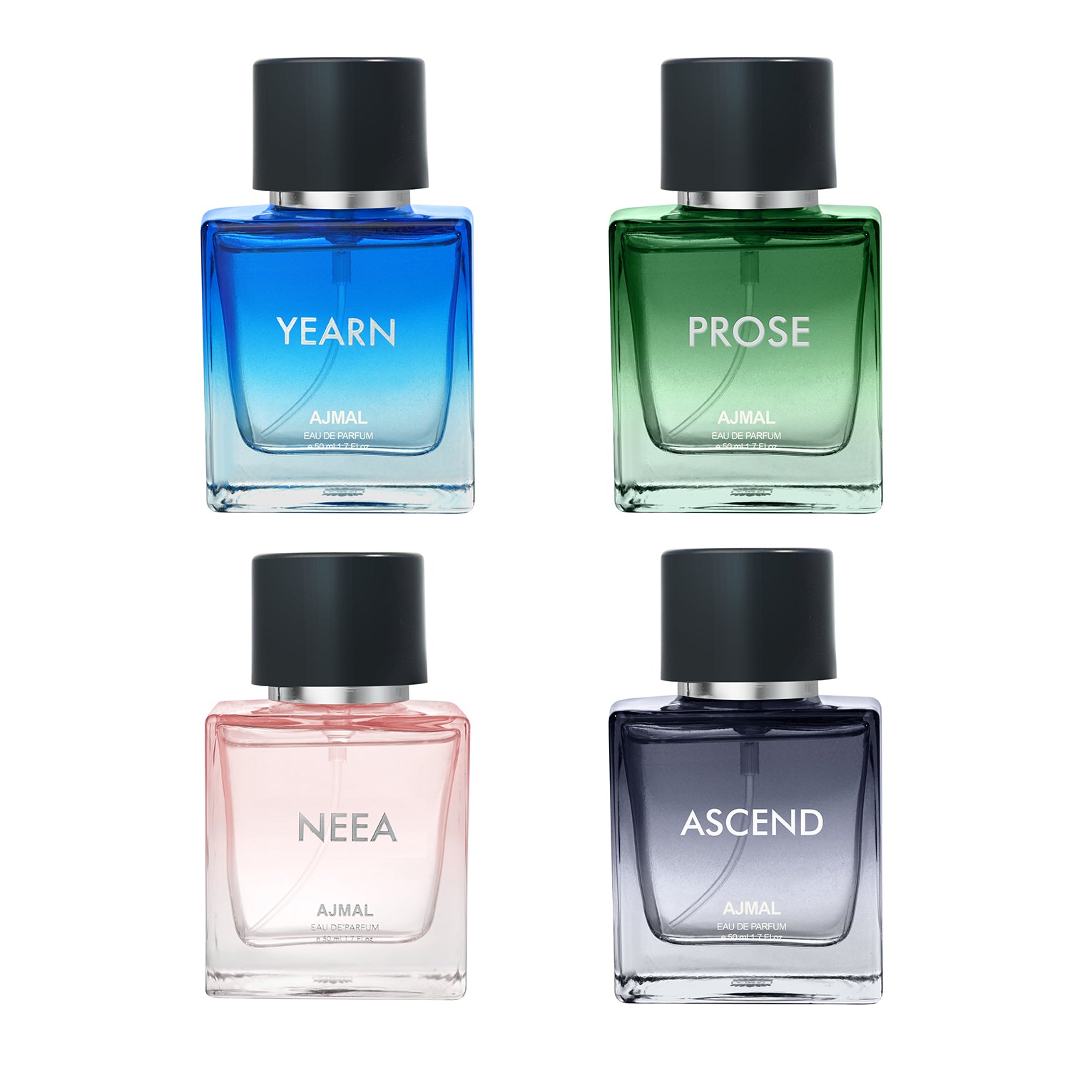 ASCEND EDP 50 ML for Unisex and NEEA EDP 50 ML for Women and PROSE EDP 50 ML for Men and YEARN EDP 50 ML for Men Pack of 4