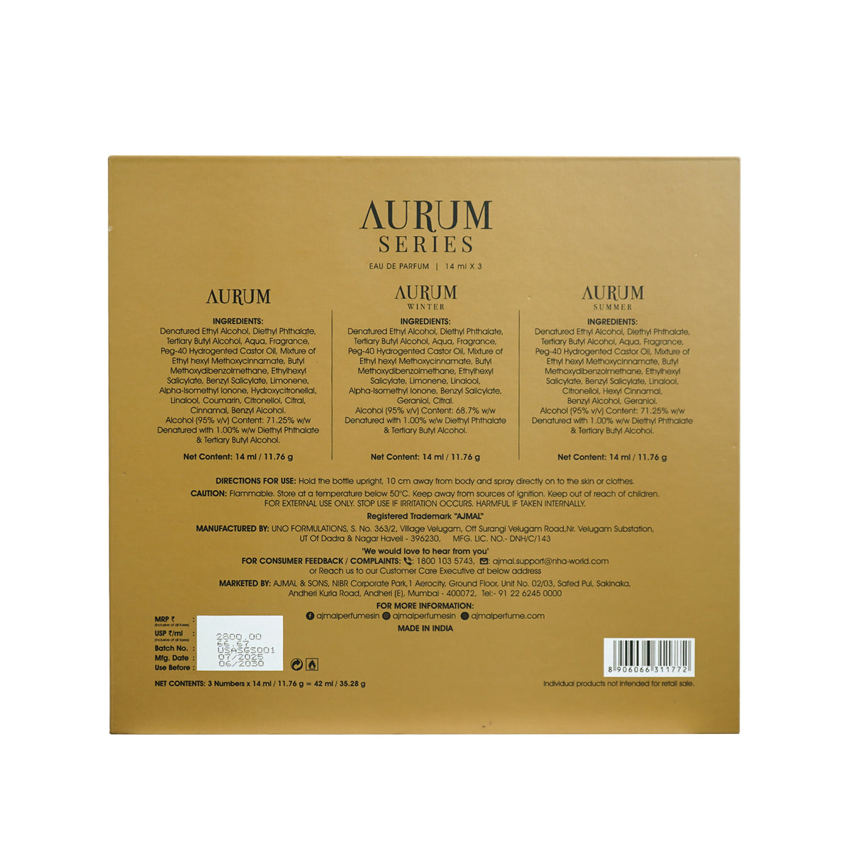 Ajmal Aurum Series Luxury Perfume Gift Set for Unisex