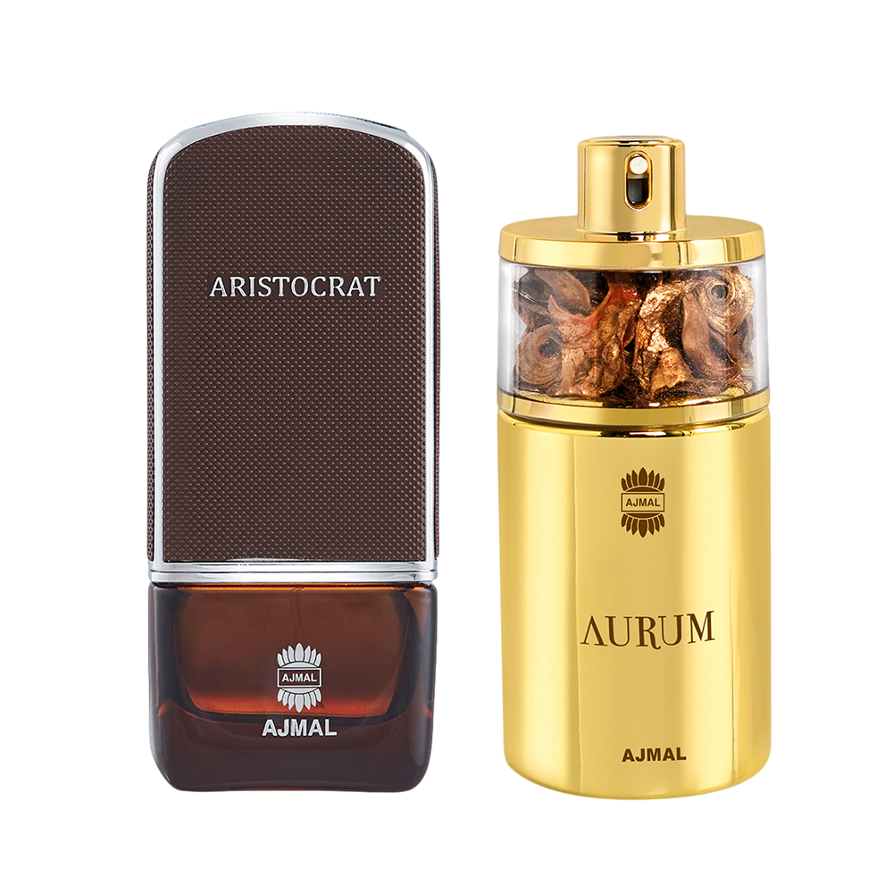 Aristocrat EDP Citrus Woody Perfume 75ml for Men and Aurum EDP Fruity Floral Perfume 75ml for Women Pack of 2