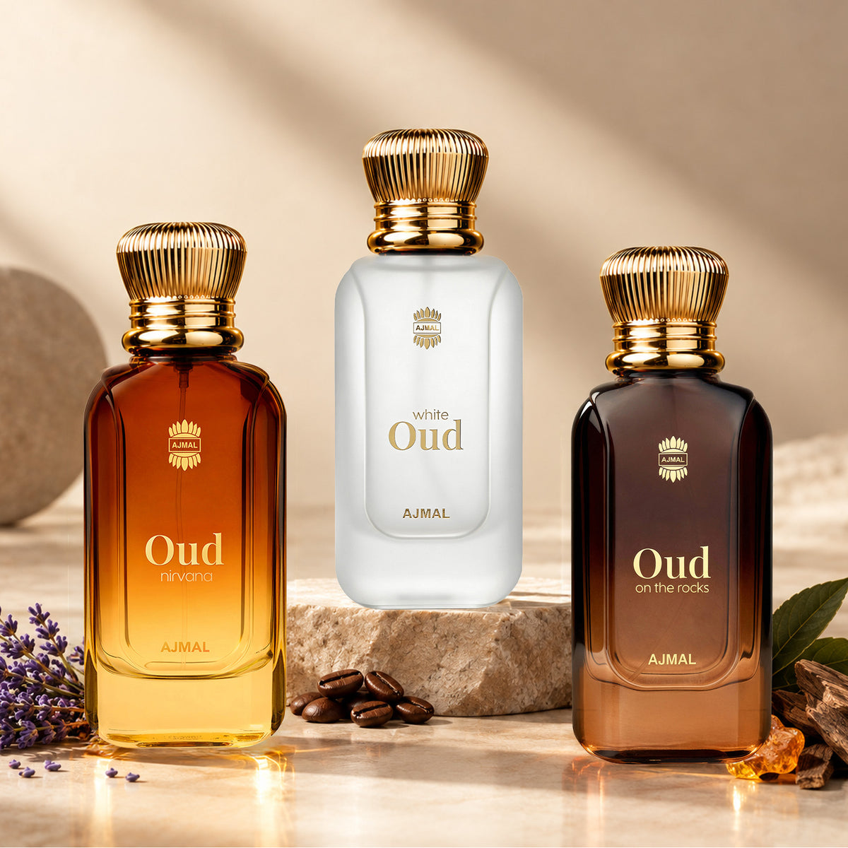 Oud Nirvana, Oud on The Rocks & White Oud Perfume 150 ML for Men and Women (50 ML Each)