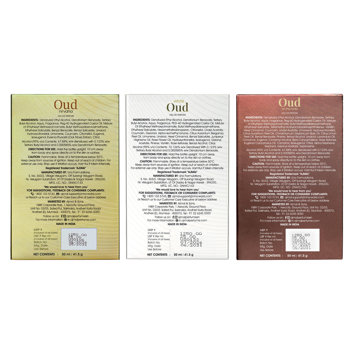 Oud Nirvana, Oud on The Rocks & White Oud Perfume 150 ML for Men and Women (50 ML Each)