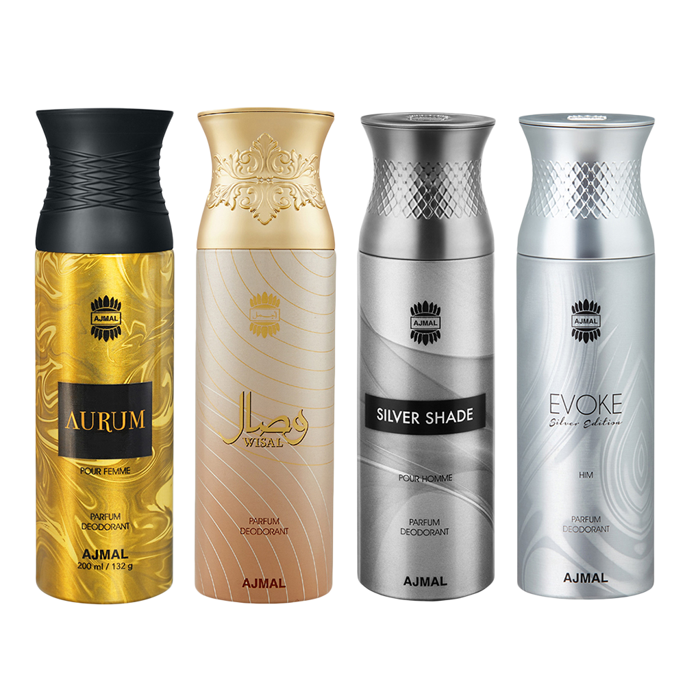 Aurum & Wisal & Silver Shade & EvokeSilver Edition Homme Deodorant Spray- For Men (200 ml, Pack of 4)