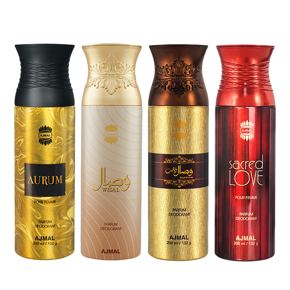 Aurum & Wisal & Wisal Dhahab & Sacred Love Deodorant Spray- For Men (200 ml, Pack of 4)