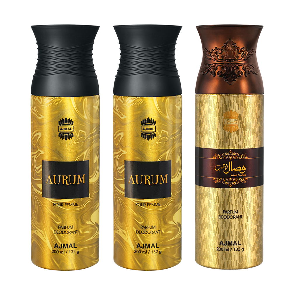 Aurum & Aurum & Wisal Dahab Deodorant Spray - For Unisex (200 ml, Pack of 3)