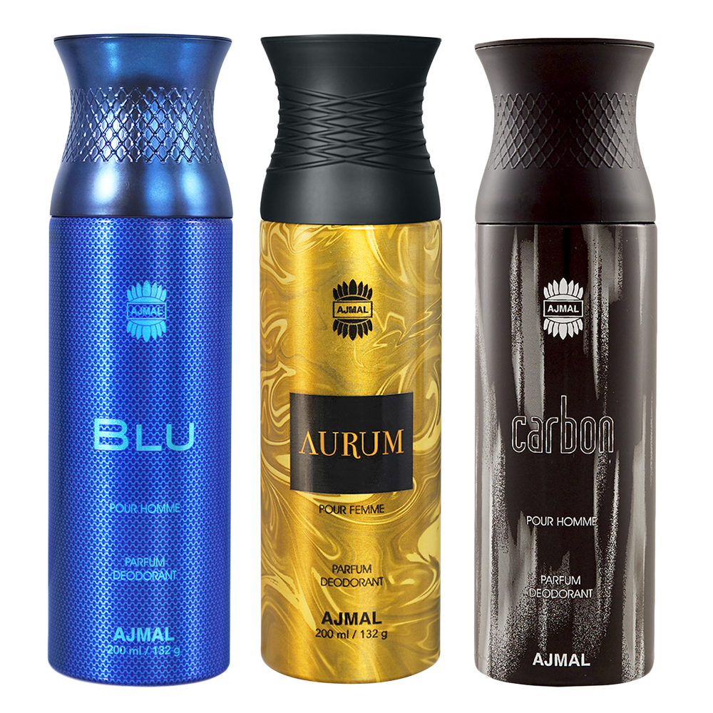 Aurum & Blu & Carbon Deodorant Spray - For Unisex (200 ml, Pack of 3)