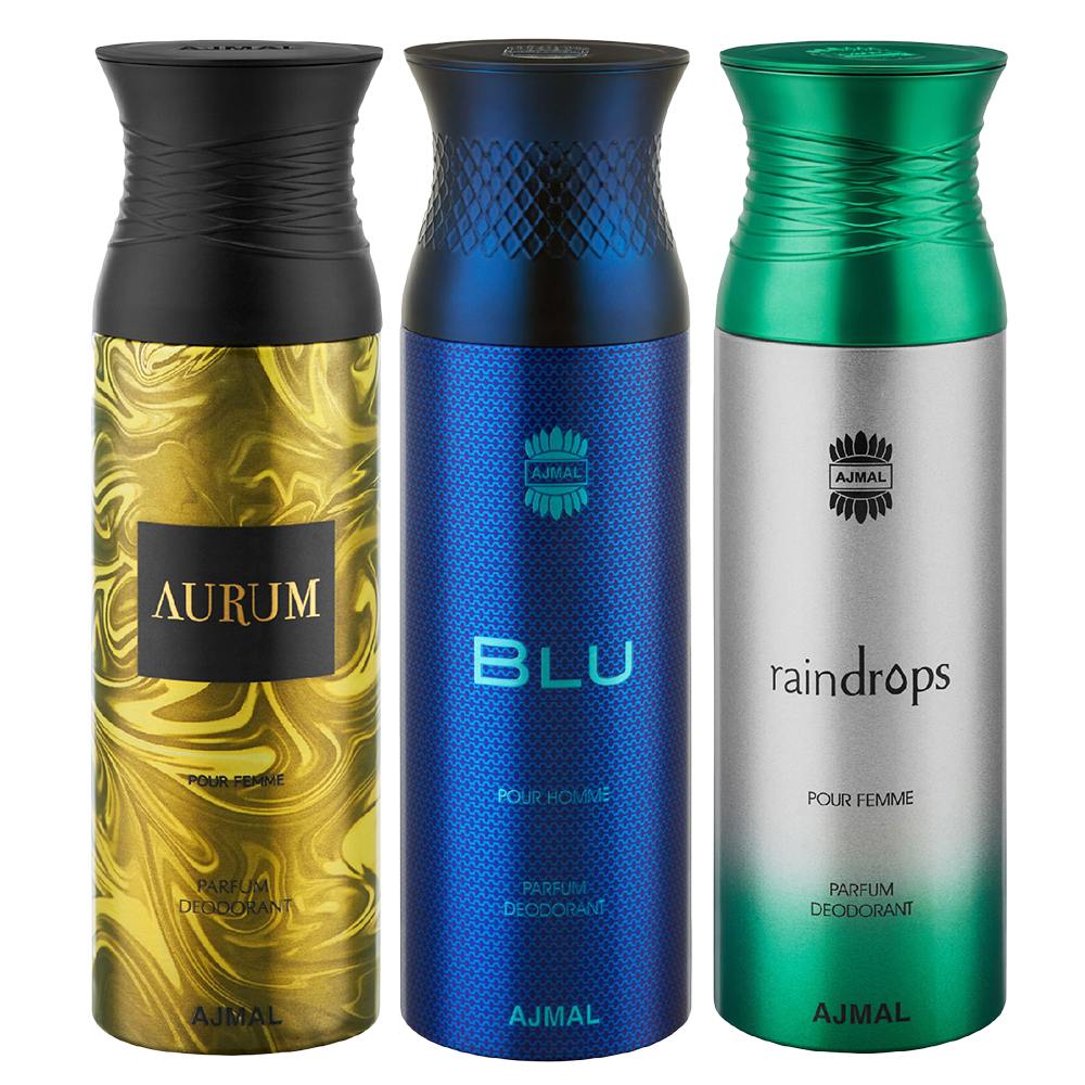 Aurum & Blu & Raindrops Deodorant Spray - For Unisex (200 ml, Pack of 3)