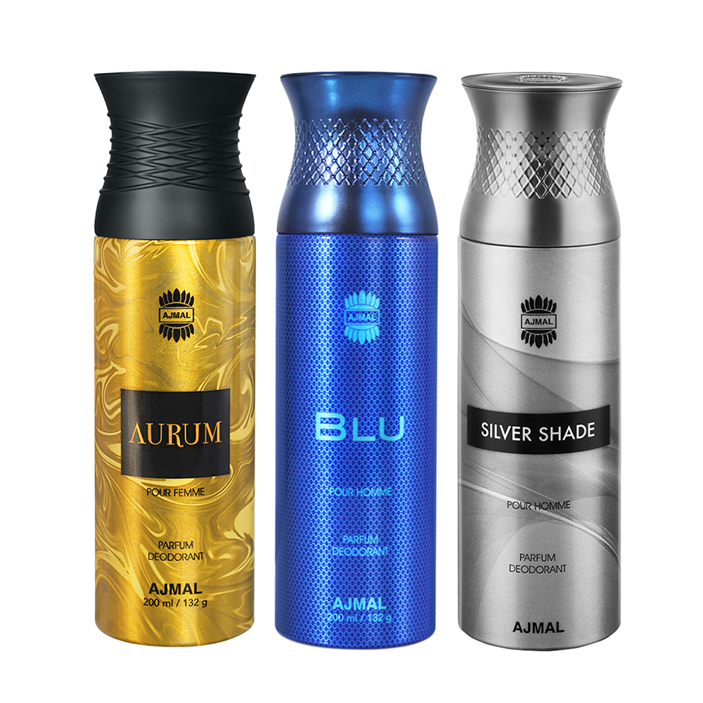 Aurum & Blu & Silver Shade Deodorant Spray - For Unisex (200 ml, Pack of 3)