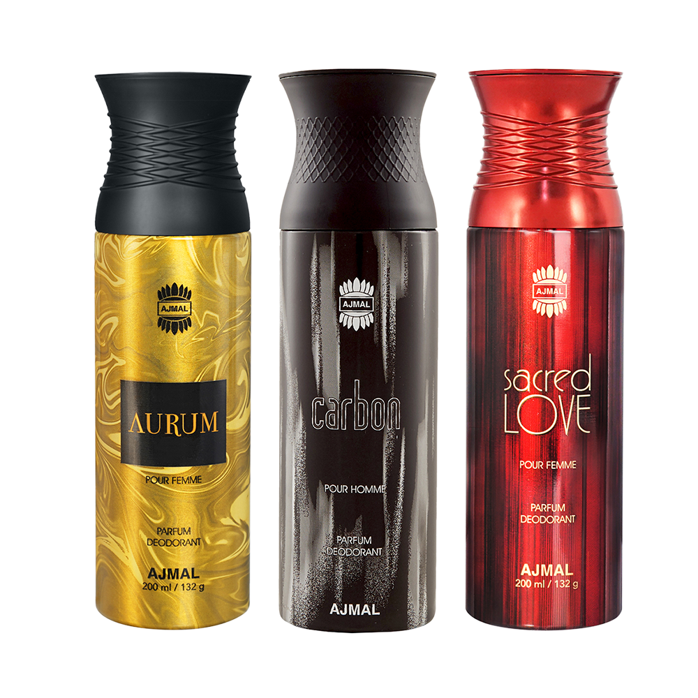 Aurum & Carbon & SacredLove Deodorant Spray - For Unisex (200 ml, Pack of 3)