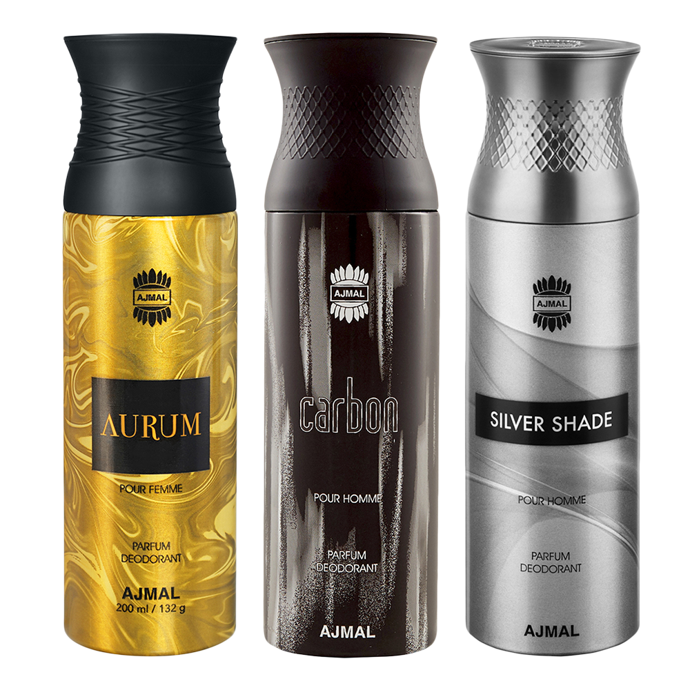 Aurum & Carbon & SilverShade Deodorant Spray - For Unisex (200 ml, Pack of 3)