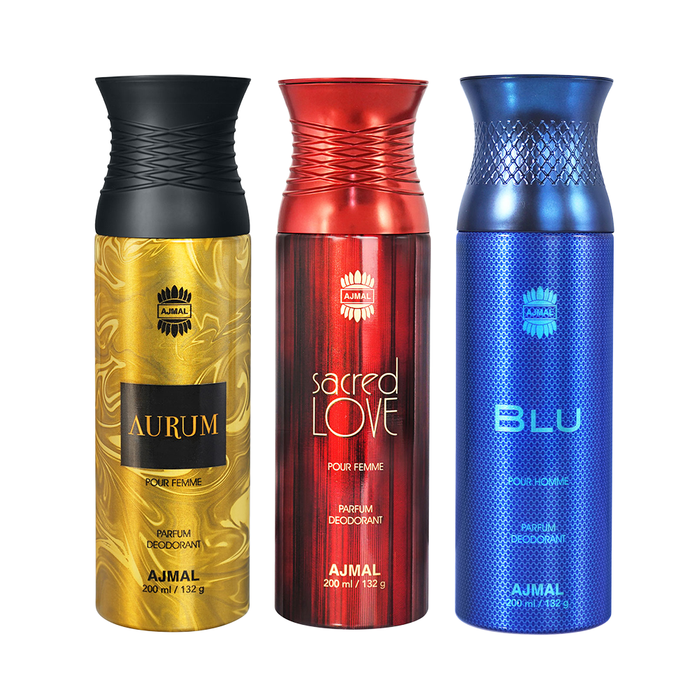 Aurum & Blu & Sacred Love Deodorant Spray - For Unisex (200 ml, Pack of 3)