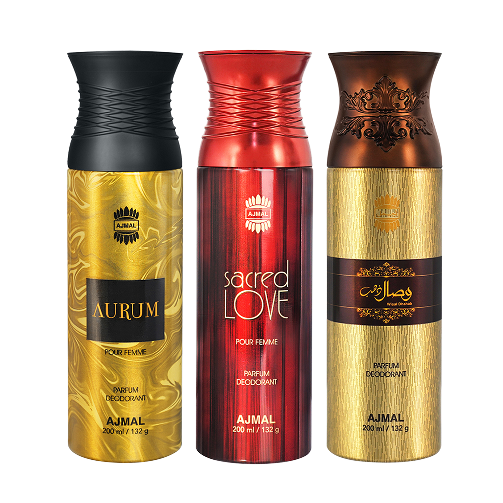 Aurum & Sacred Love & Wisal Dahab Deodorant Spray - For Unisex (200 ml, Pack of 3)