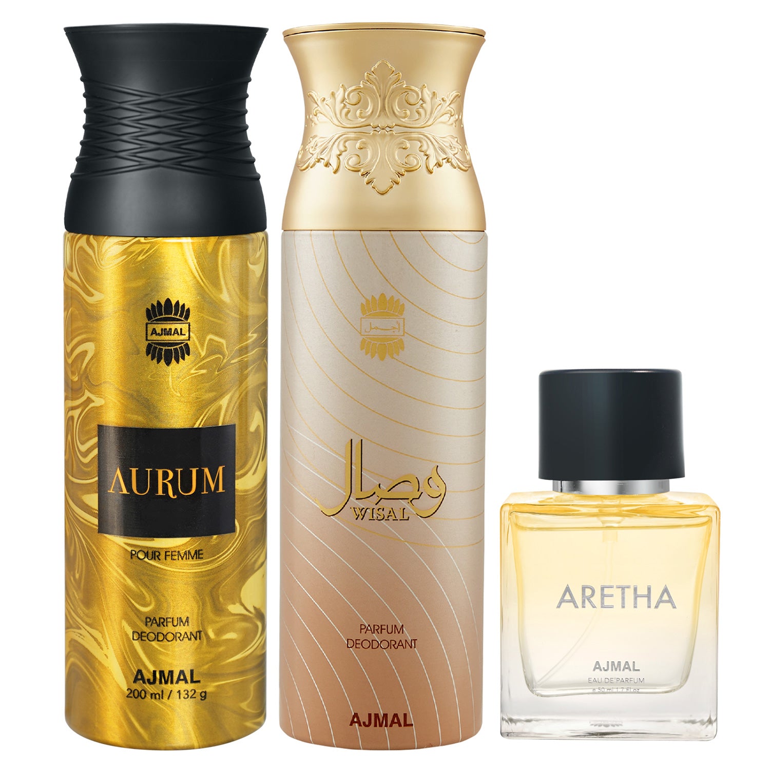 Aurum Femme & Wisal Deodorant Spray Gift For Women Each 200 ml and Aretha EDP 50 ml for Women Pack of 3