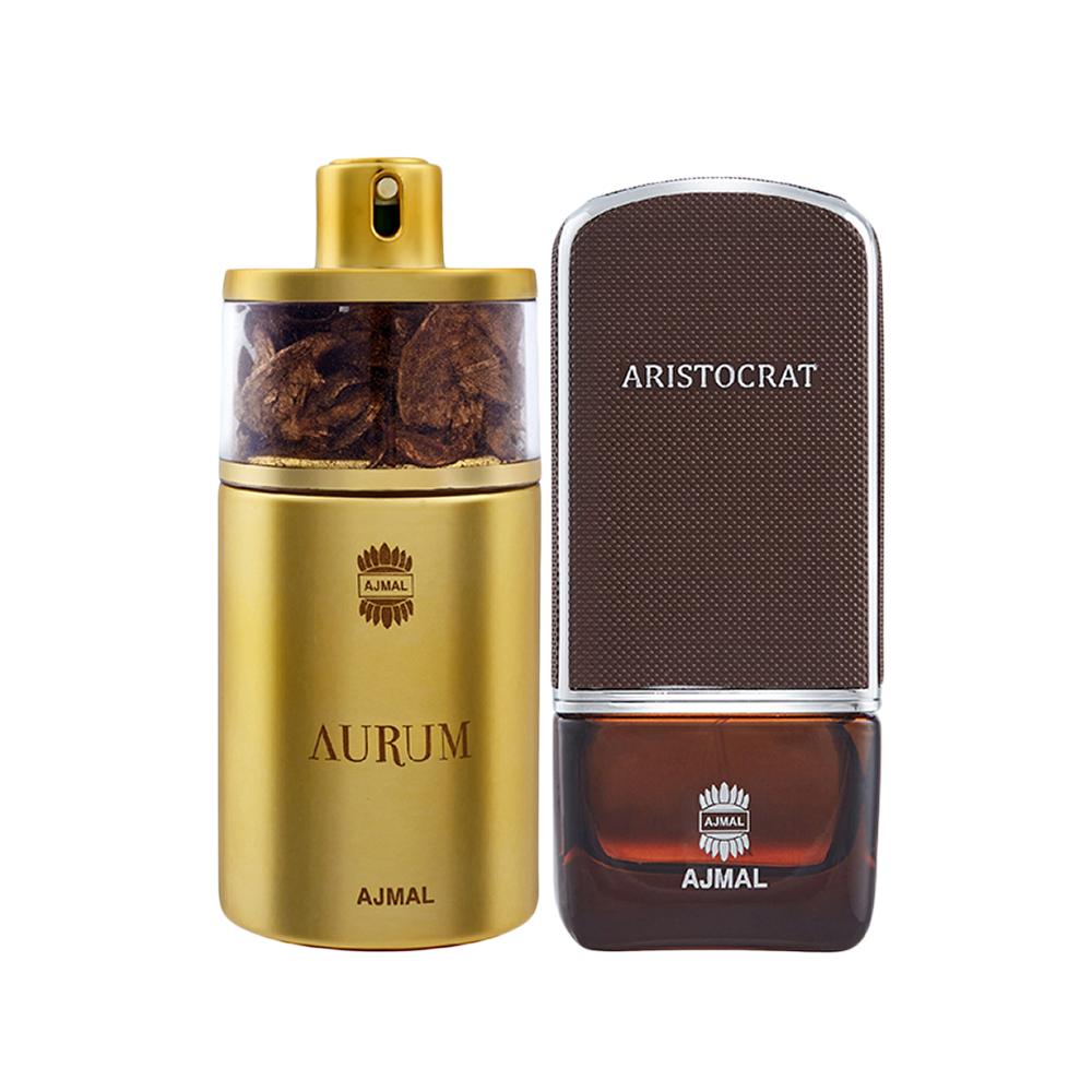 Aurum EDP Fruity Floral Perfume 75ml for Women and Aristocrat EDP Citrus Woody Perfume 75ml for Men Pack of 2