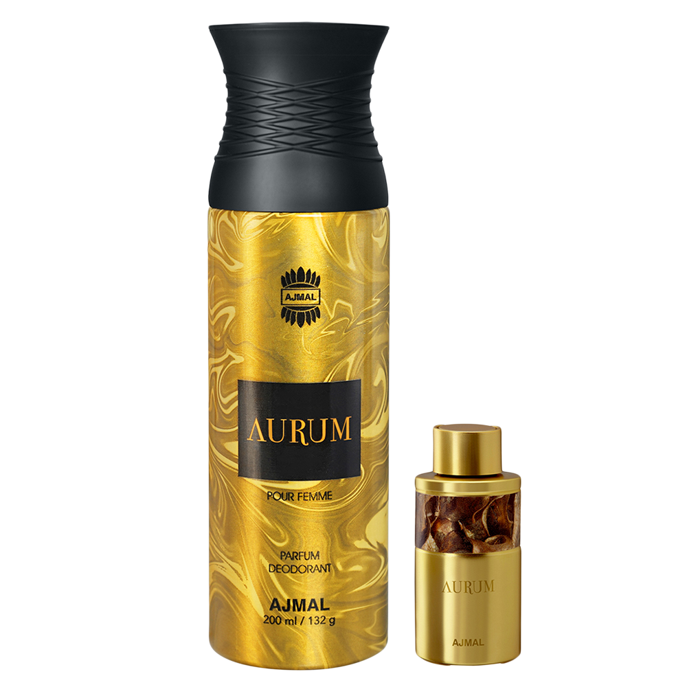 Aurum Concentrated Perfume Oil Fruity Floral Alcohol-free Attar 10ml for Women and Aurum Femme Deodorant Fruity Floral Fragrance 200ml for Women Pack of 2