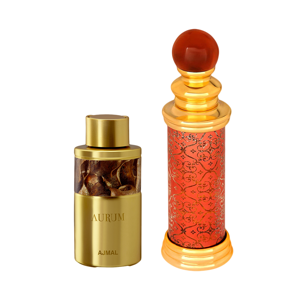 Aurum Concentrated Perfume Oil Fruity Floral Alcohol-free Attar 10ml for Women and Classic Oud Concentrated Perfume Oil Woody Oudh Alcohol-free Attar 10ml for Unisex Pack of 2