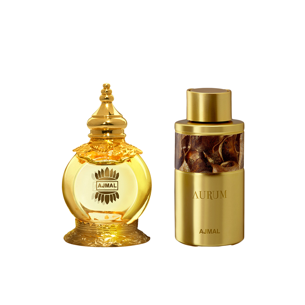 Aurum Concentrated Perfume Oil Fruity Floral Alcohol-free Attar 10ml for Women and Mukhallat AL Wafa Concentrated Perfume Oil Oriental Musky Alcohol-free Attar 12ml for Unisex Pack of 2