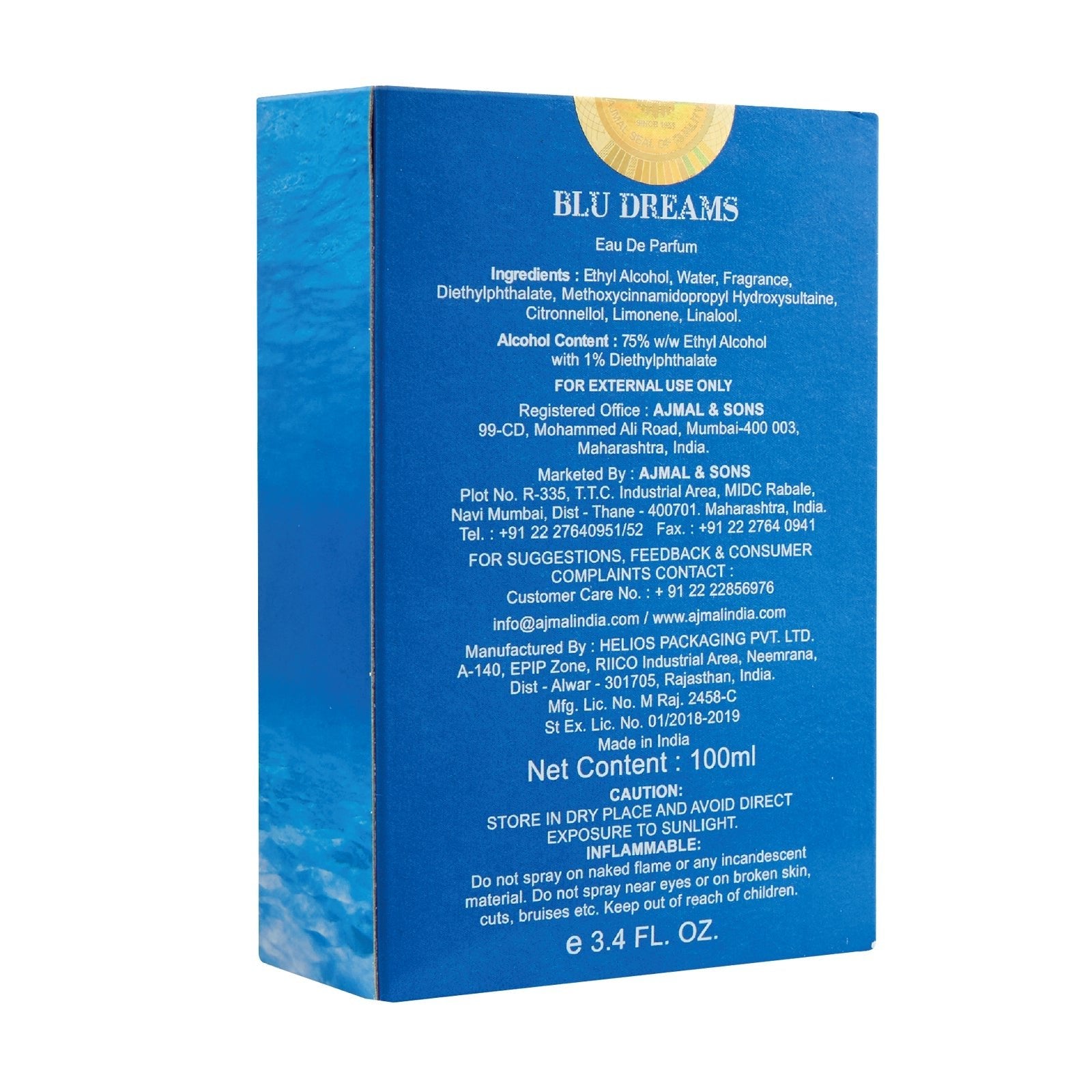 Ajmal Blu Dreams 100ml EDP men crisp aquatic woody perfume bottle