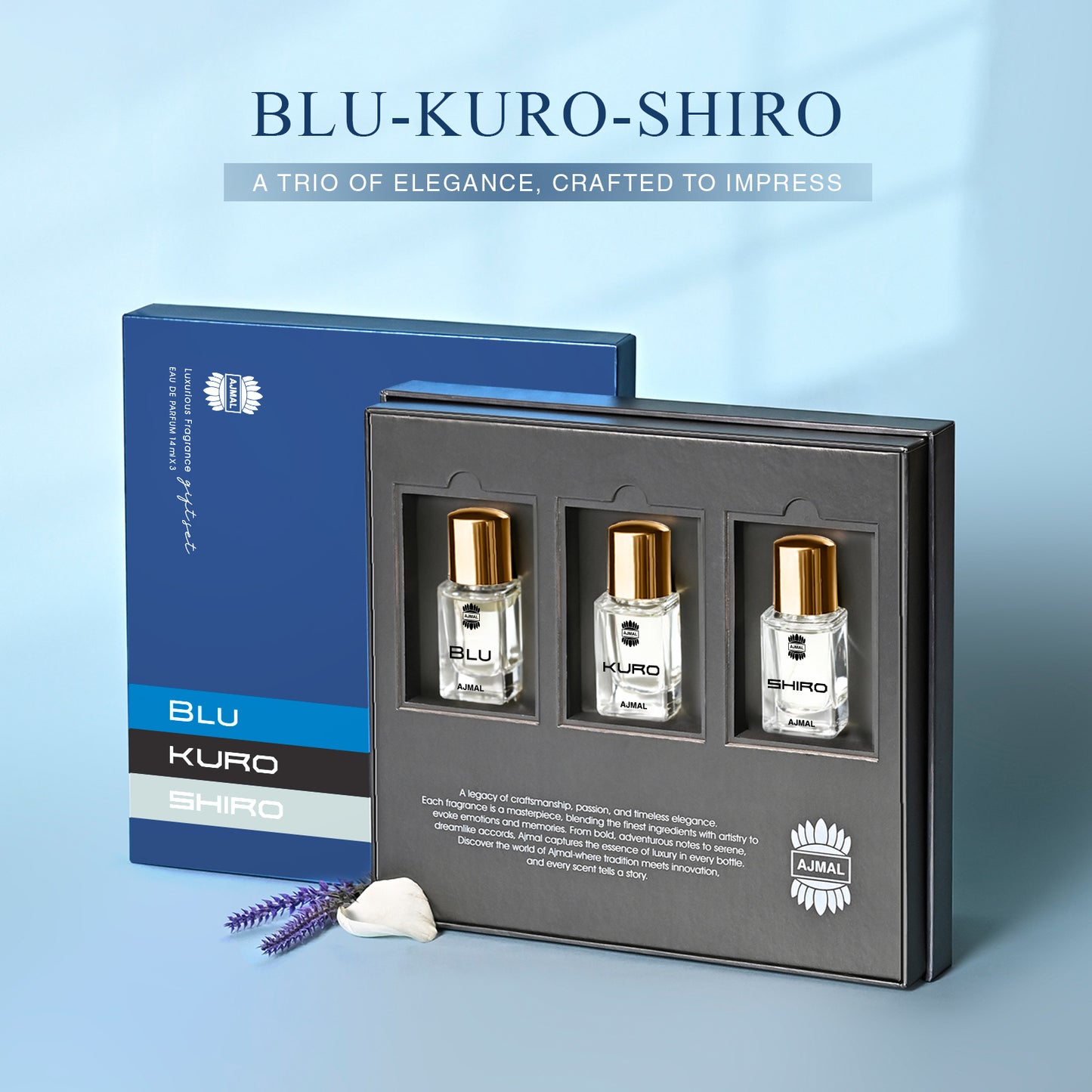 BLU, KURO, SHIRO Perfume Gift Set Pack of 3 for Men (14 ML each)