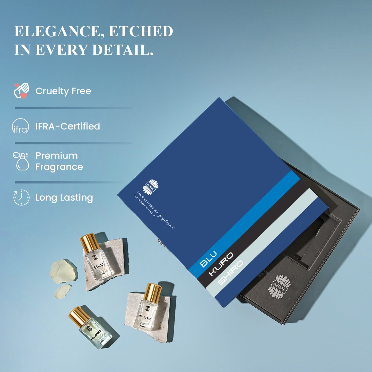 BLU, KURO, SHIRO Perfume Gift Set Pack of 3 for Men (14 ML each)