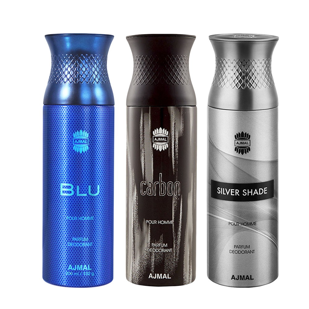 Blu & Carbon & SilverShade Deodorant Spray - For Men (200 ml, Pack of 3)