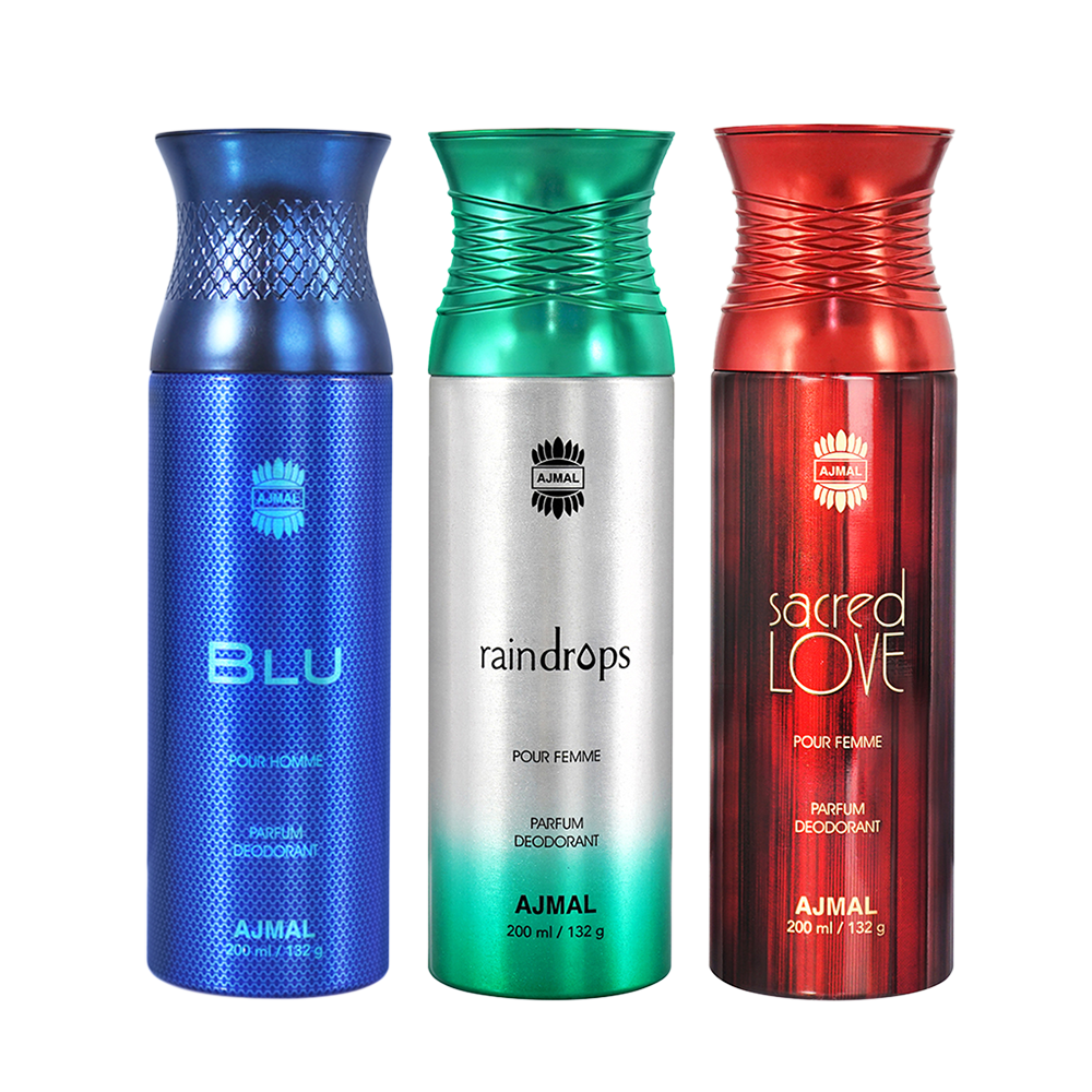 Blu & Raindrops & Sacred Love Deodorant Spray - For Unisex (200 ml, Pack of 3)