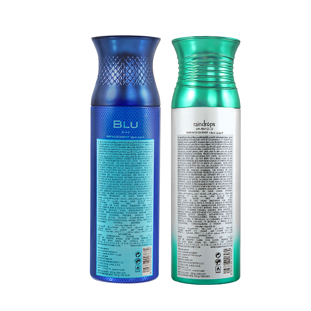 Blu & Raindrops Deodorants 200 ml Pack of 2 Gift For Unisex