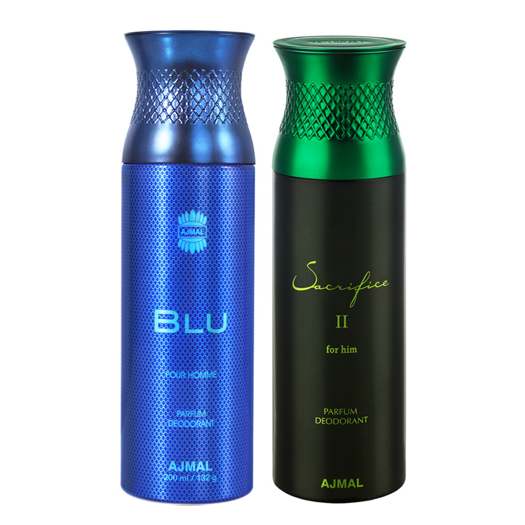 Blu & Sacrifice II Him Deodorants 200 ml Pack of 2 Gift For Men