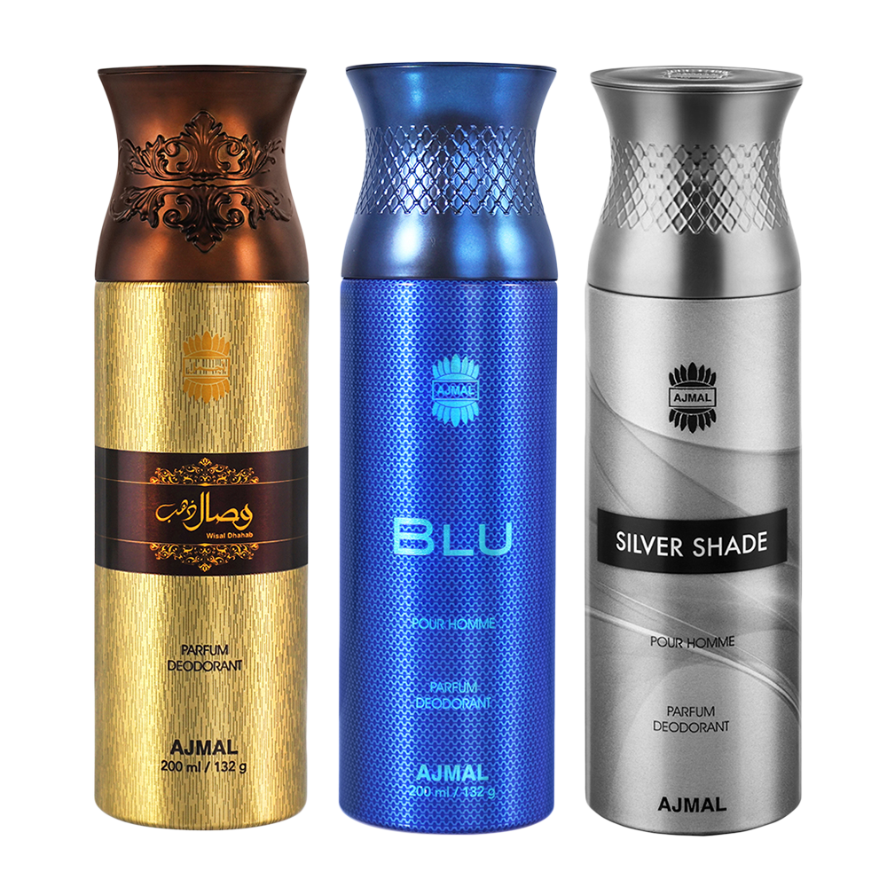 Blu & Silver Shade & Wisal Dahab Deodorant Spray - For Men (200 ml, Pack of 3)