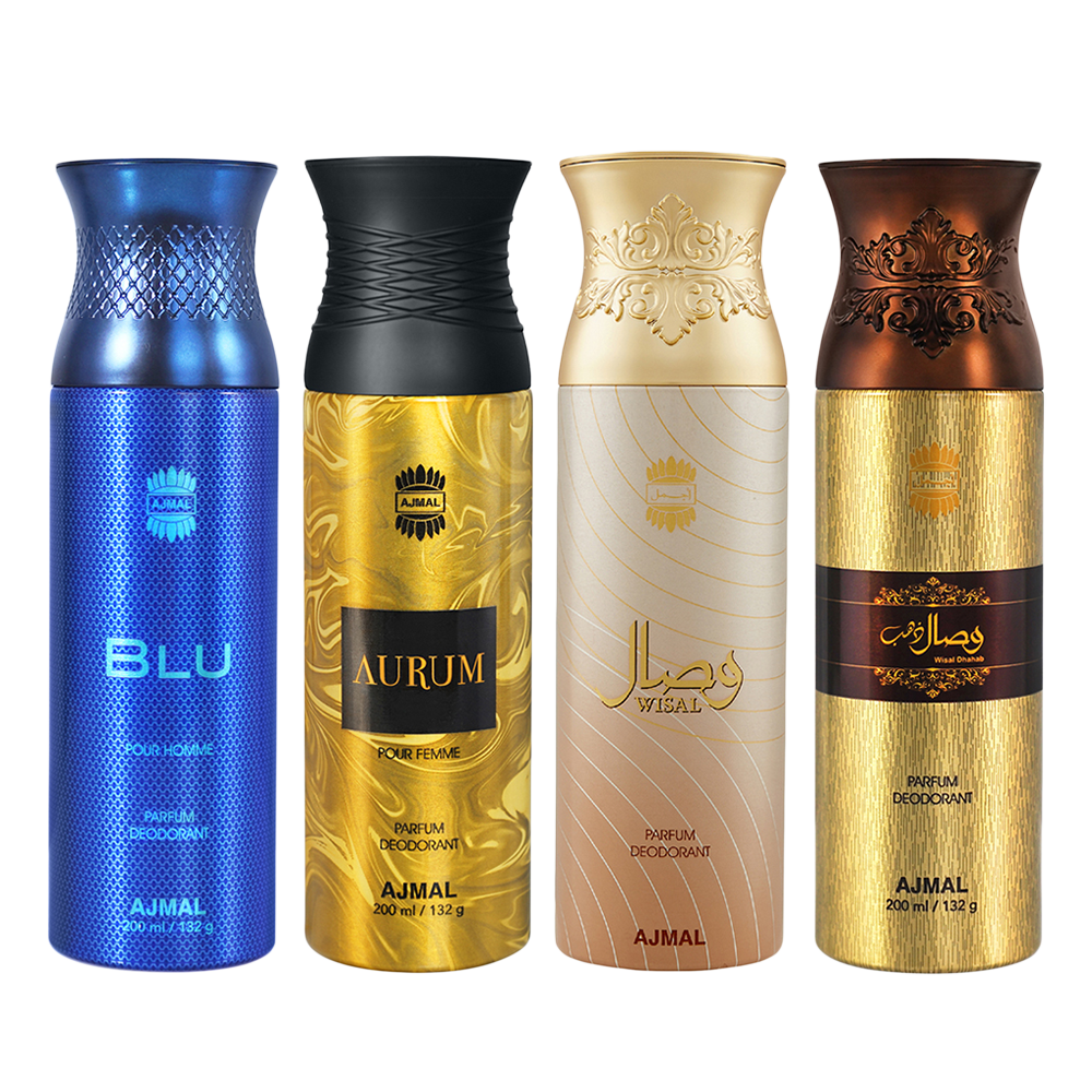 Blu & Aurum & Wisal & Wisal Dhahab Deodorant Spray- For Men (200 ml, Pack of 4)