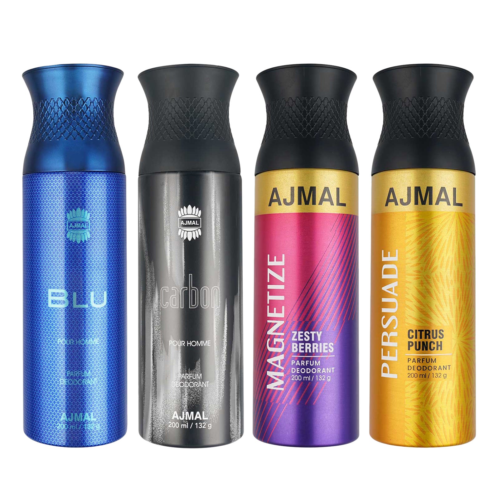 1 Blu Homme for Men, 1 Carbon Homme for Men, 1 Magnetize and 1 Persuade For Unisex Deodorants each 200ML Combo pack of 4