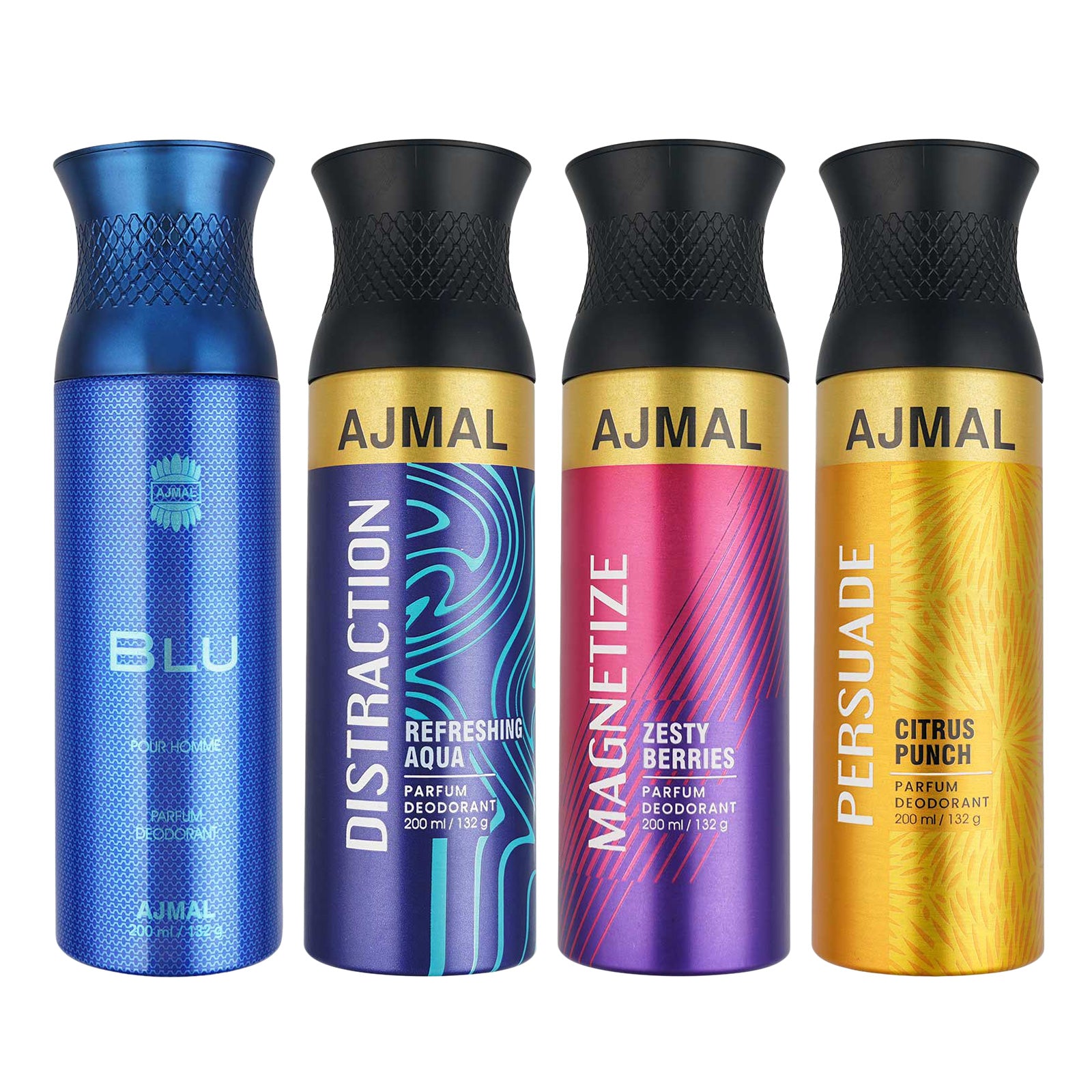 1 Blu Homme for Men, 1 Distraction, 1 Magnetize and 1 Persuade For Unisex Deodorants each 200ML Combo pack of 4