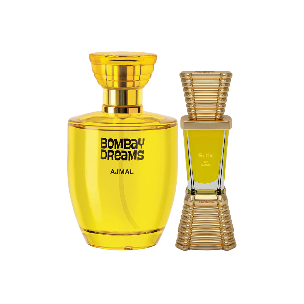 Bombay Dreams EDP Floral Fruity Perfume 100ml for Women and Selfie Concentrated Perfume Oil Woody Aromatic Alcohol-free Attar 10ml for Men Pack of 2