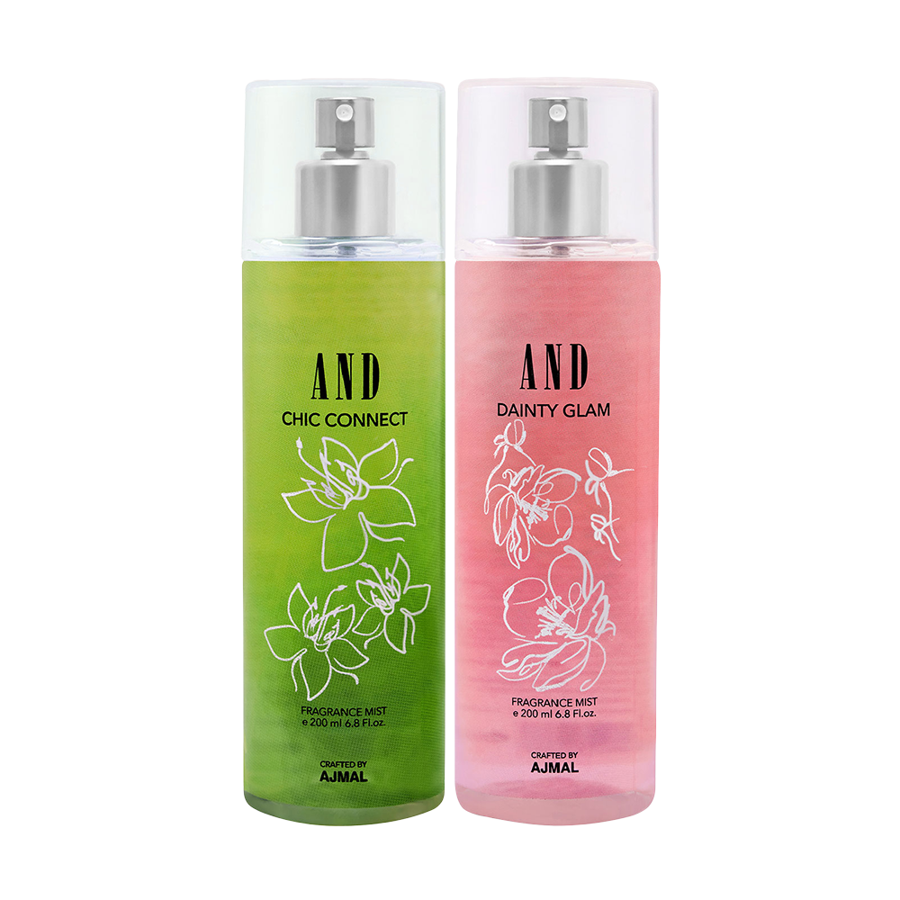 AND Chic Connect & Dainty Glam Pack of 2 Body Mist 200ML each Long Lasting Scent Spray Gift For Women Perfume