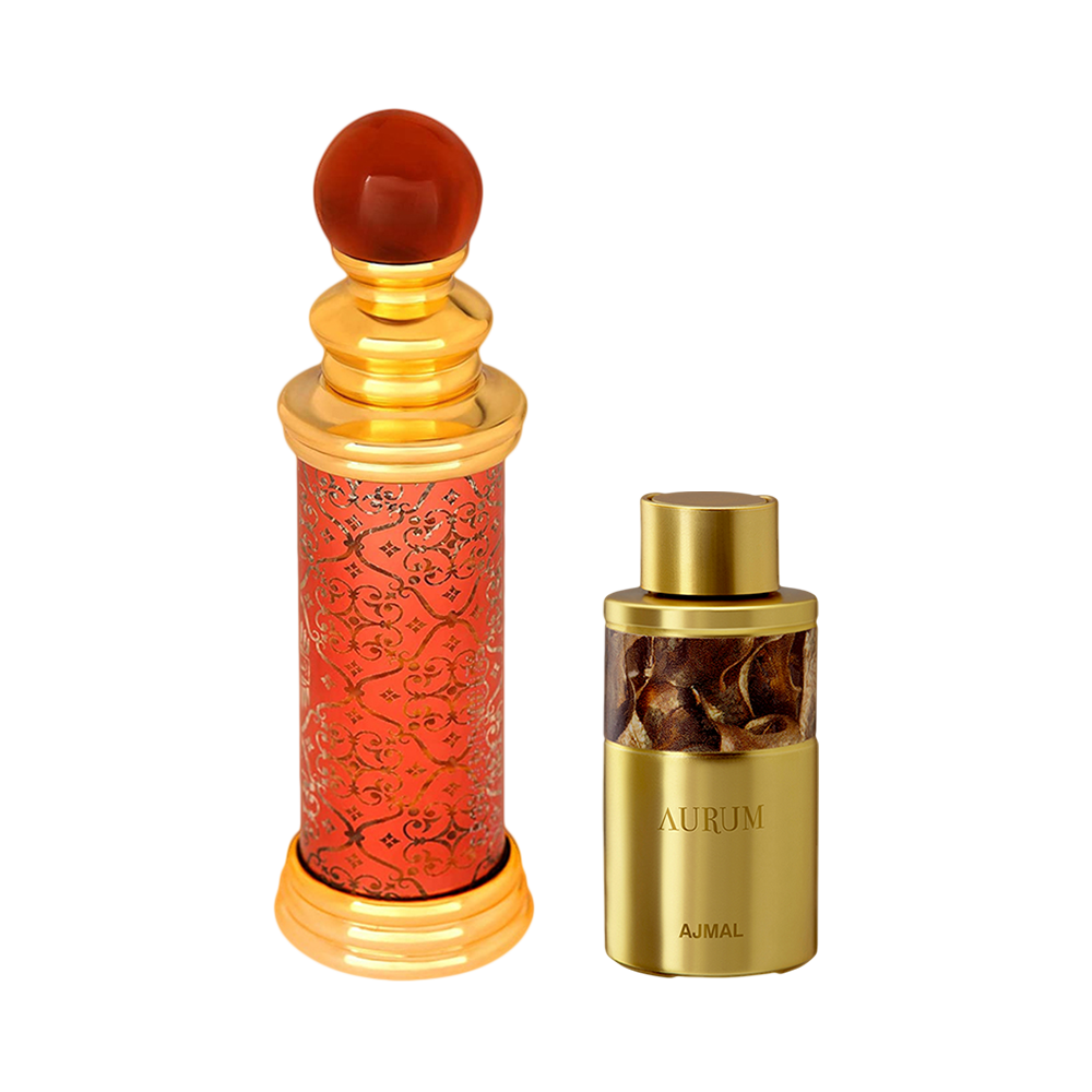 Classic Oud Concentrated Perfume Oil Woody Oudh Alcohol-free Attar 10ml for Unisex and Aurum Concentrated Perfume Oil Fruity Floral Alcohol-free Attar 10ml for Women Pack of 2