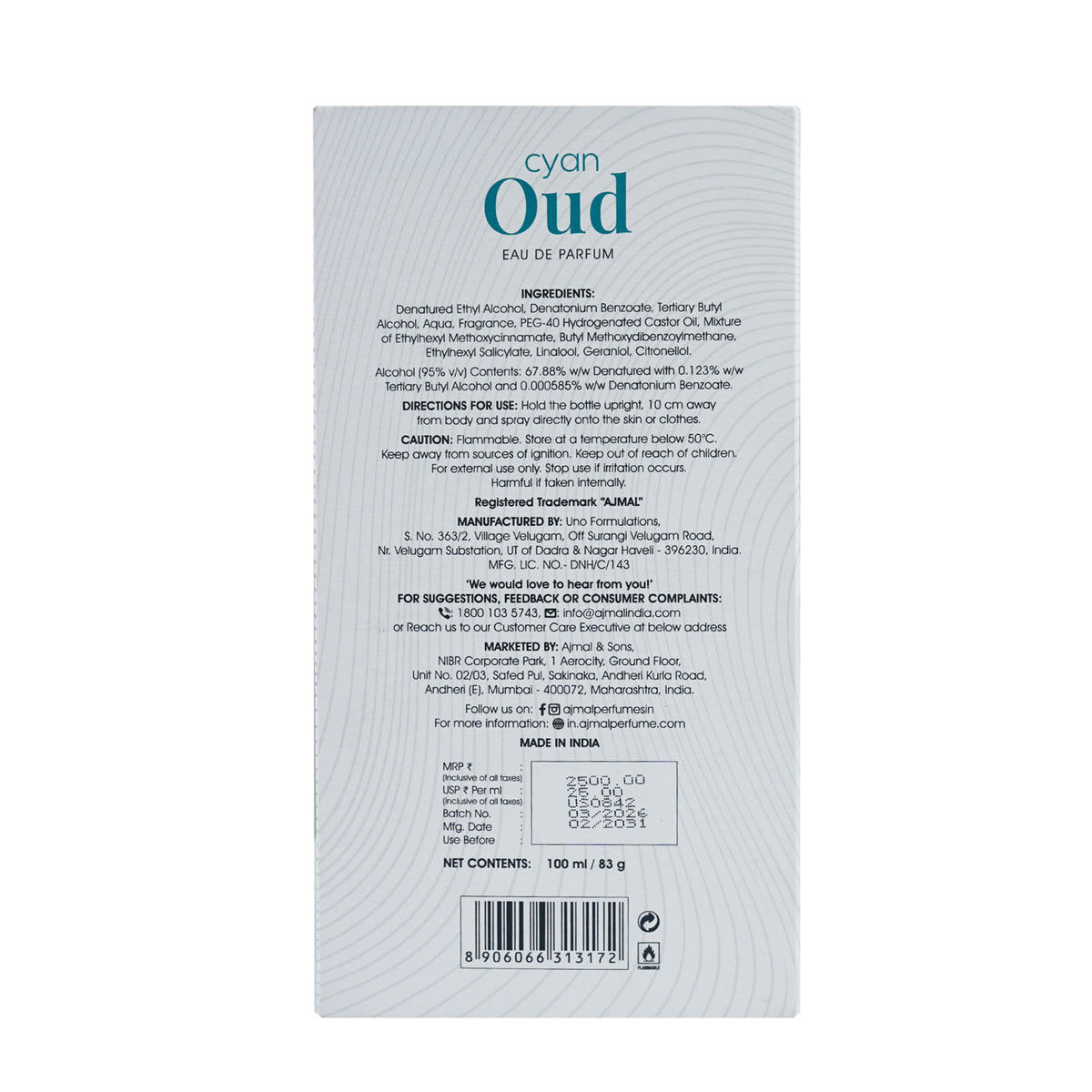 Cyan Oud Perfume 100 ML for Men and Women