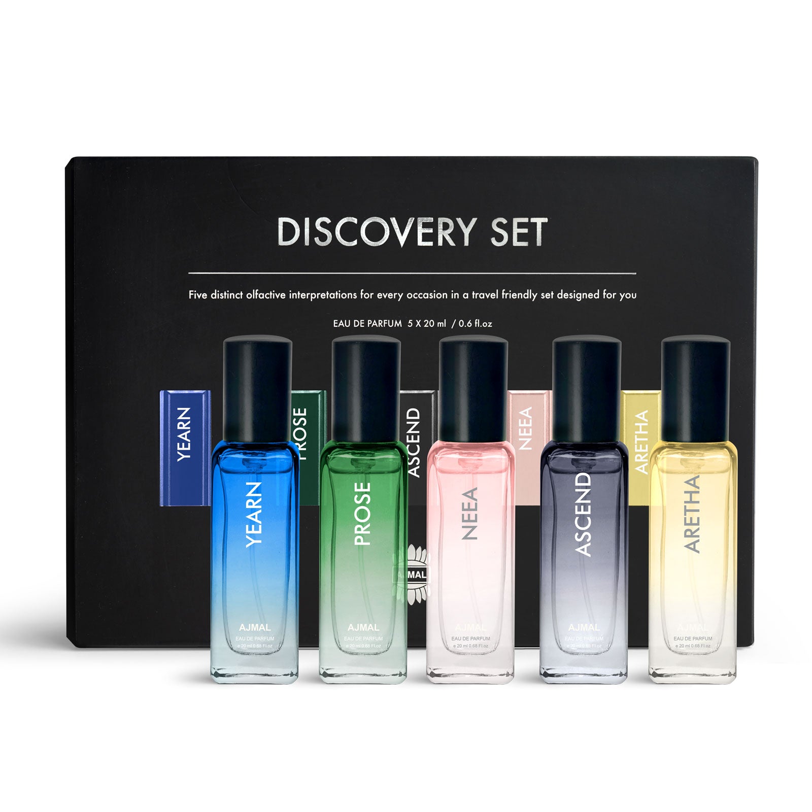 Discovery Set of 5 Eau De Perfume 20ml each of Yearn, Prose, Ascend, Neea and Aretha Gift For Unisex