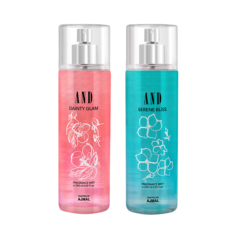 AND Dainty Glam & Serene Bliss Pack of 2 Body Mist 200ML each Long Lasting Scent Spray Gift For Women Perfume